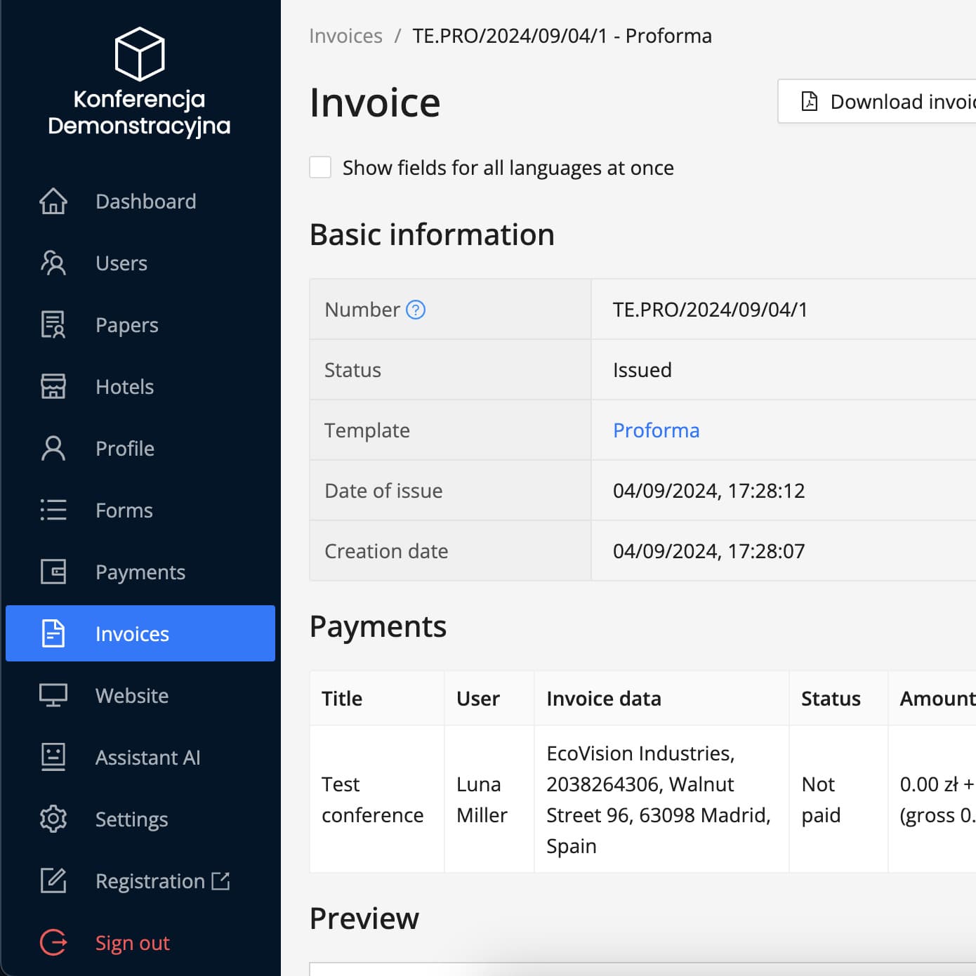 Invoice details page