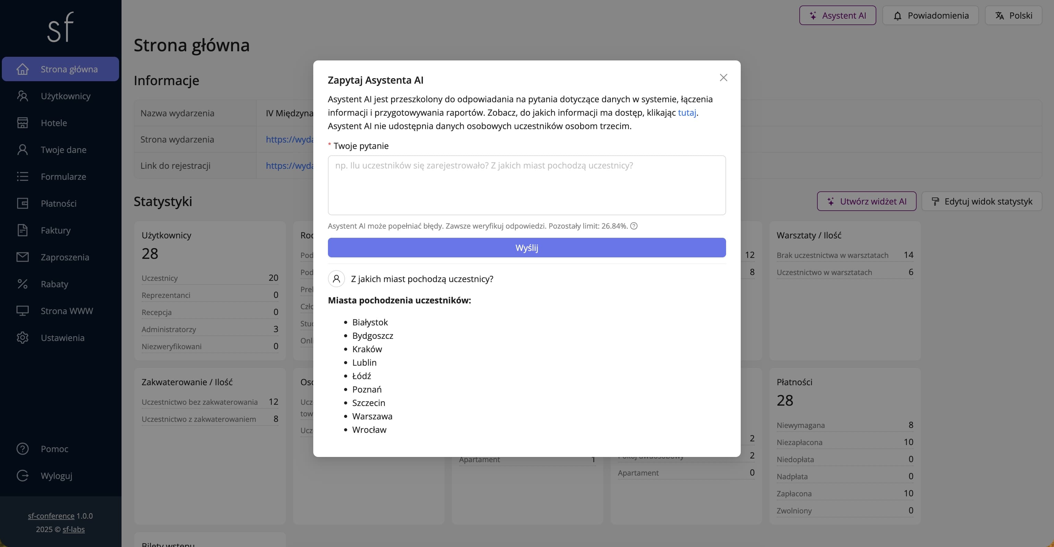 Przykładowa strona statystyk (dane fikcyjne)